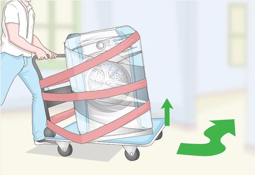 Nâng một cạnh của máy để đặt giỏ hàng bên dưới - Cách di chuyển máy giặt và máy sấy