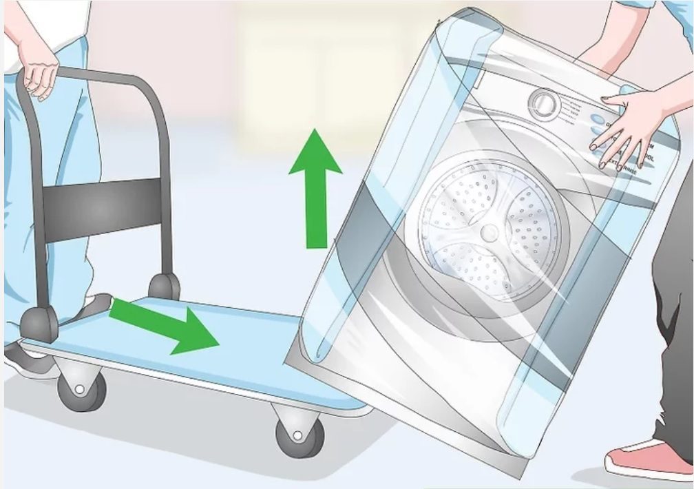 Nâng cạnh của máy để đặt giỏ hàng bên dưới - Cách vận chuyển máy sấy và máy giặt