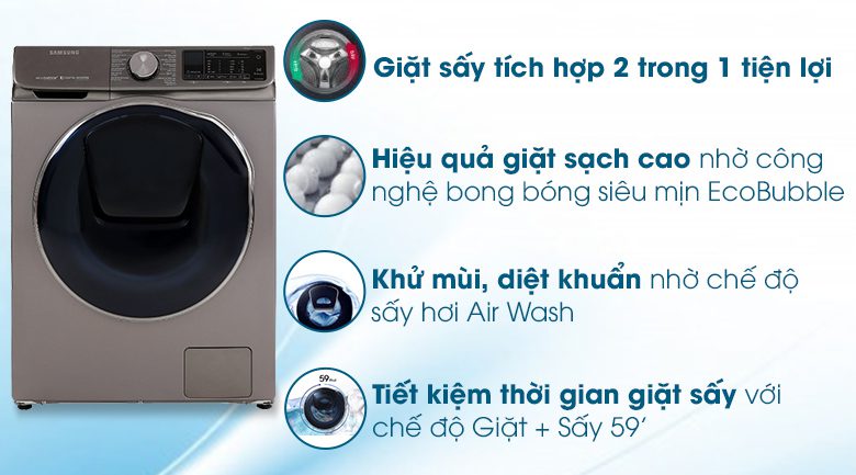 Máy giặt sấy Samsung AddWash Inverter 10.5 kg WD10N64FR2X/SV, giá rẻ, chính hãng