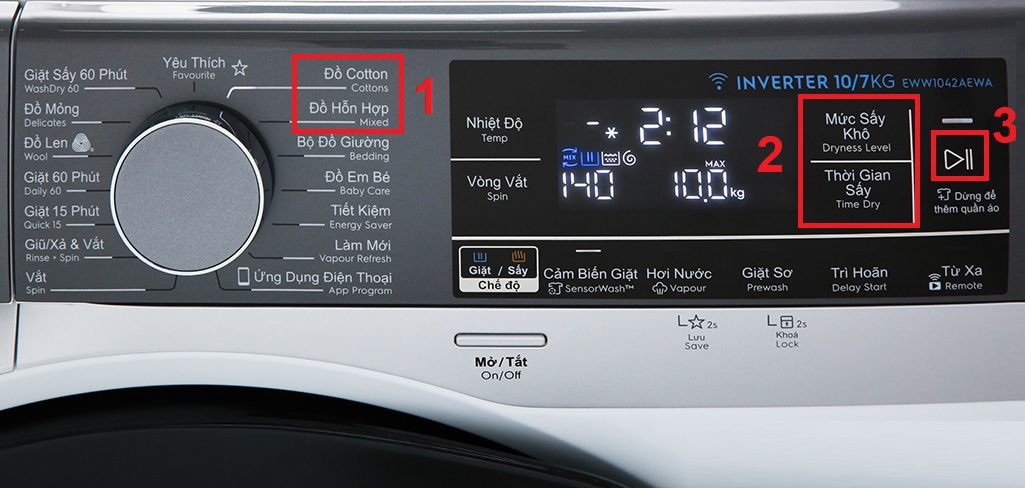 Cách sử dụng chế độ sấy máy giặt Electrolux
