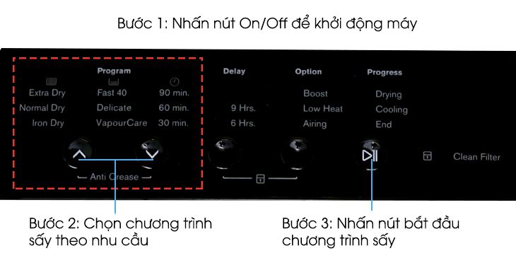 Chọn chương trình sấy cơ bản