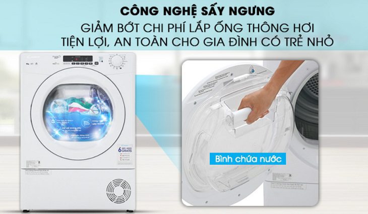 Công nghệ sấy ngưng tụ an toàn, tiện lợi Máy giặt sấy Candy có tốt không
