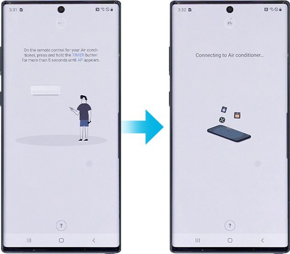 Nhấn và giữ nút Hẹn giờ trên điều khiển từ xa cho đến khi biểu tượng máy điều hòa xuất hiện trong ứng dụng