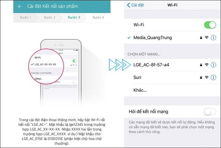 Kết nối điện thoại với wifi của máy lạnh
