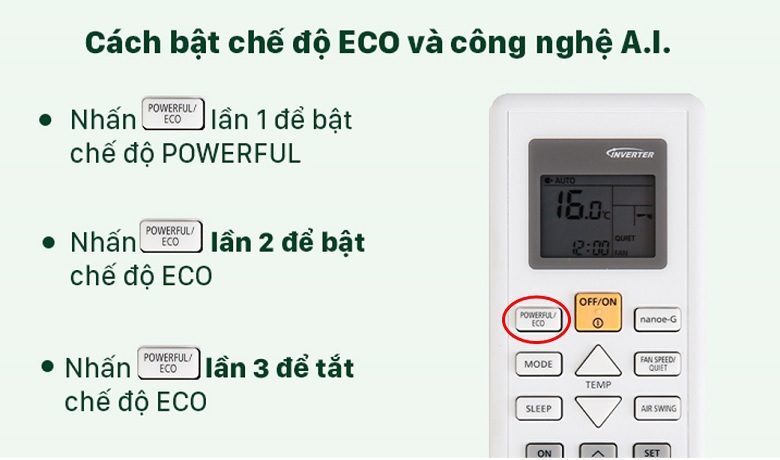 Sử dụng chế độ tiết kiệm điện- ECO điều hòa Panasonic
