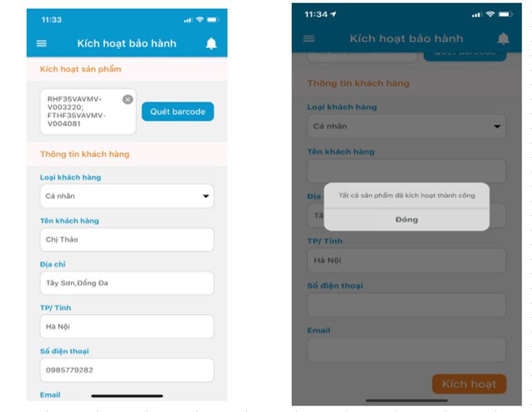 Nhập thông tin khách hàng và Bấm kích hoạt