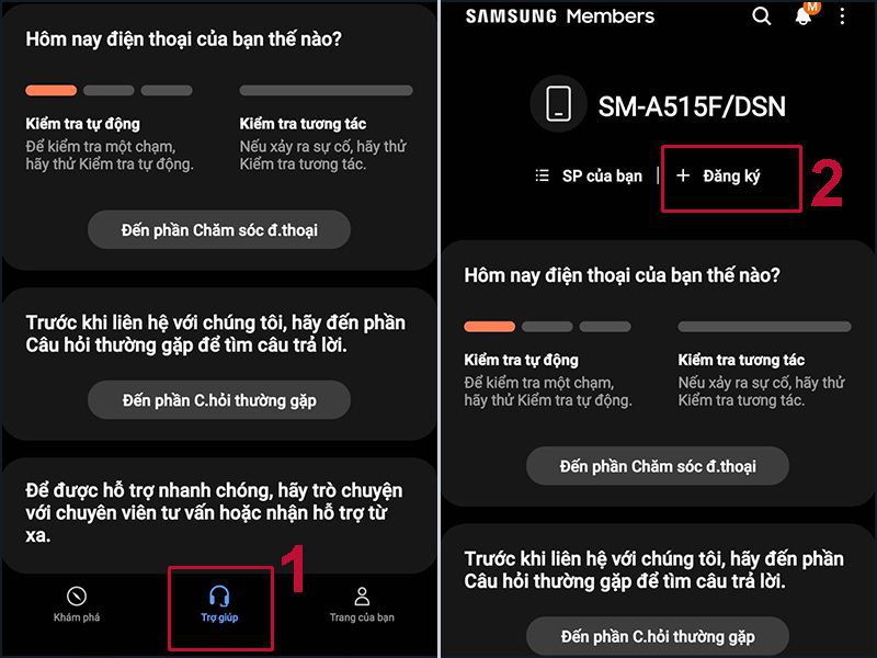 Chọn mục Đăng ký trong Samsung Members Đăng ký bảo hành Samsung