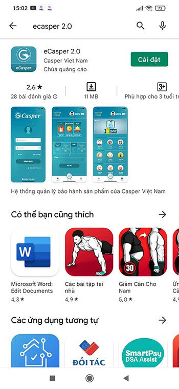 Tải ứng dụng eCasper 2.0 từ Google store (Android) hoặc Apple store (iOS)