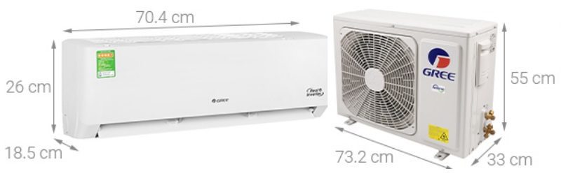 Kích thước điều hòa Gree 9000BTU GWH09PA-K6D1P4