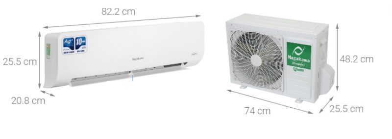 Kích thước điều hòa Nagakawa 9000BTU NIS-C09R2H12
