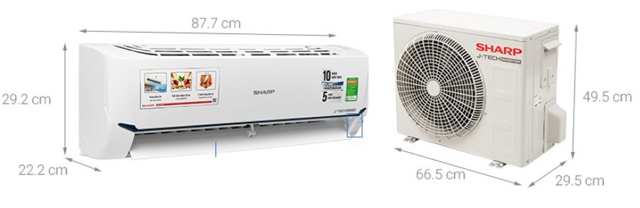 Kích thước điều hòa Sharp 9000BTU AH-XP10WMW
