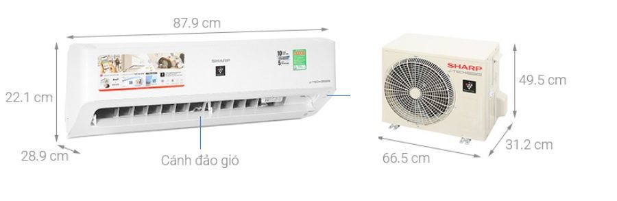 Kích thước điều hòa Sharp 9000BTU AH-XP10YHW