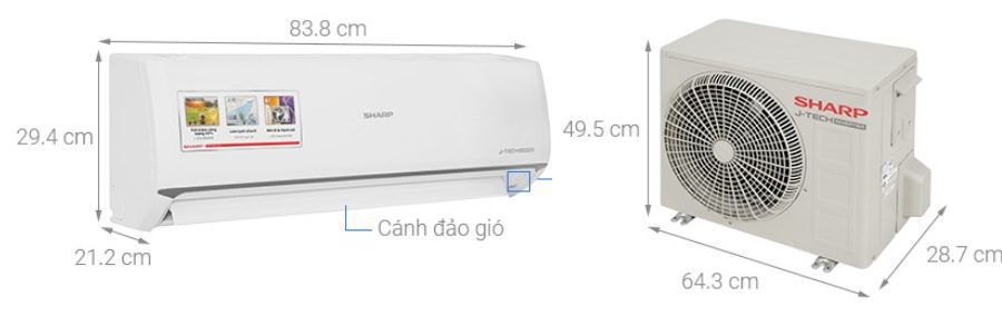 Kích thước điều hòa Sharp 9000BTU AH-X10ZEW