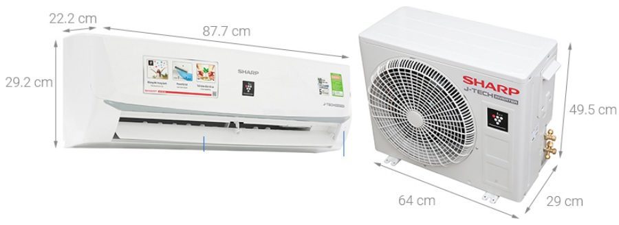 Kích thước điều hòa Sharp 12000BTU AH-XP13WHW
