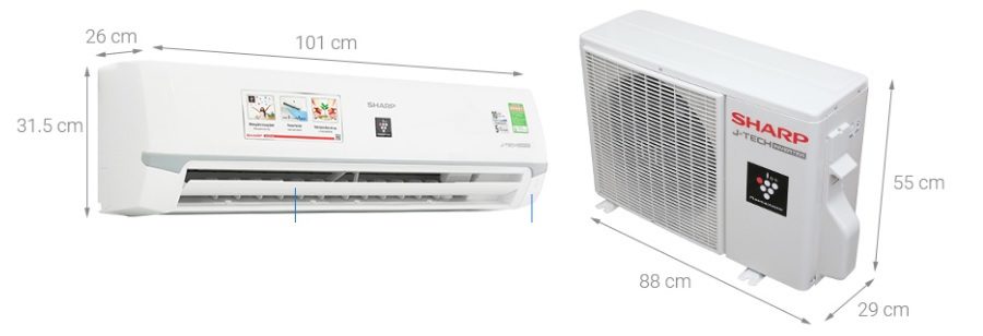 Kích thước điều hòa Sharp 18000BTU AH-XP18WMW