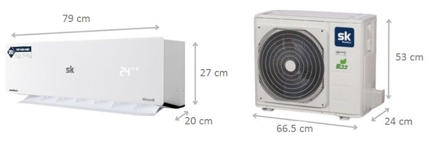 Kích thước điều hòa Sumikura 9000BTU APS/APO-H092/Citi