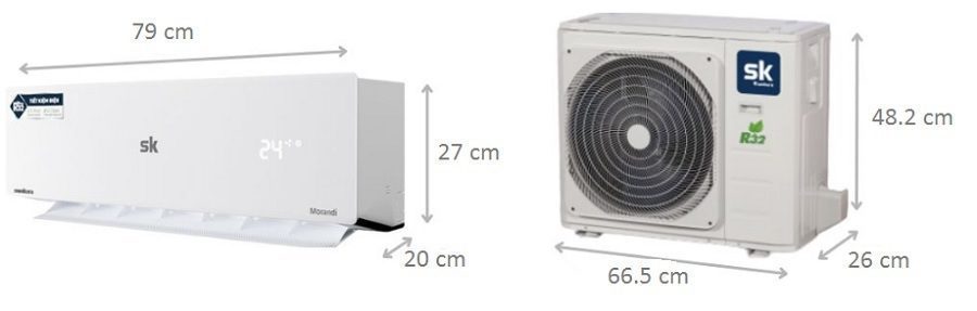 Kích thước điều hòa Sumikura 9000BTU APS/APO-H092 GOLD