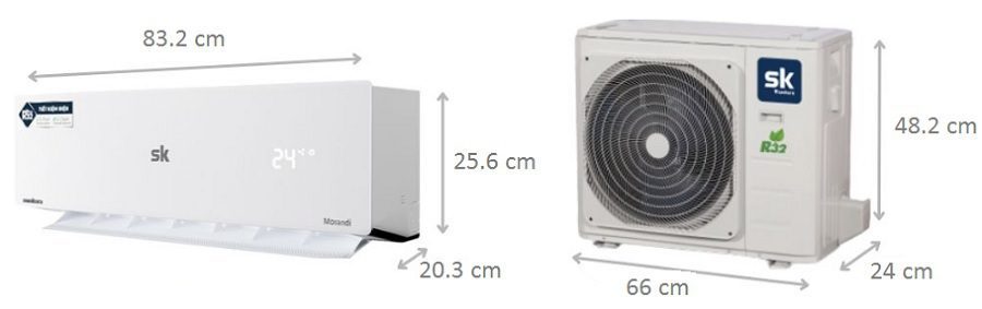 Kích thước điều hòa Sumikura 9000BTU APS/APO-092 GOLD