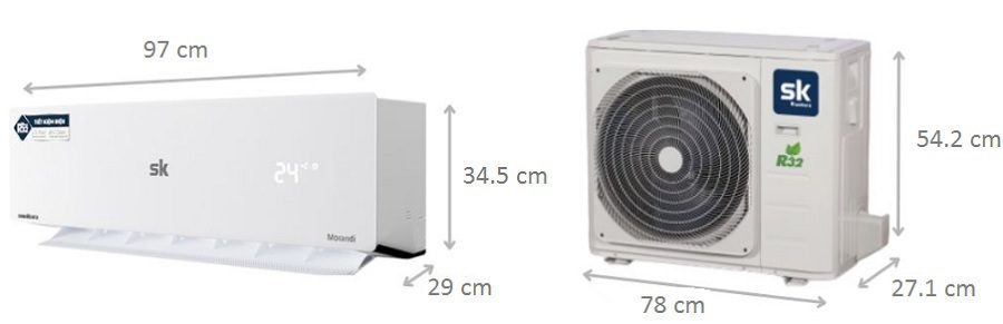 Kích thước điều hòa Sumikura 18000BTU APS/APO-H180/Morandi
