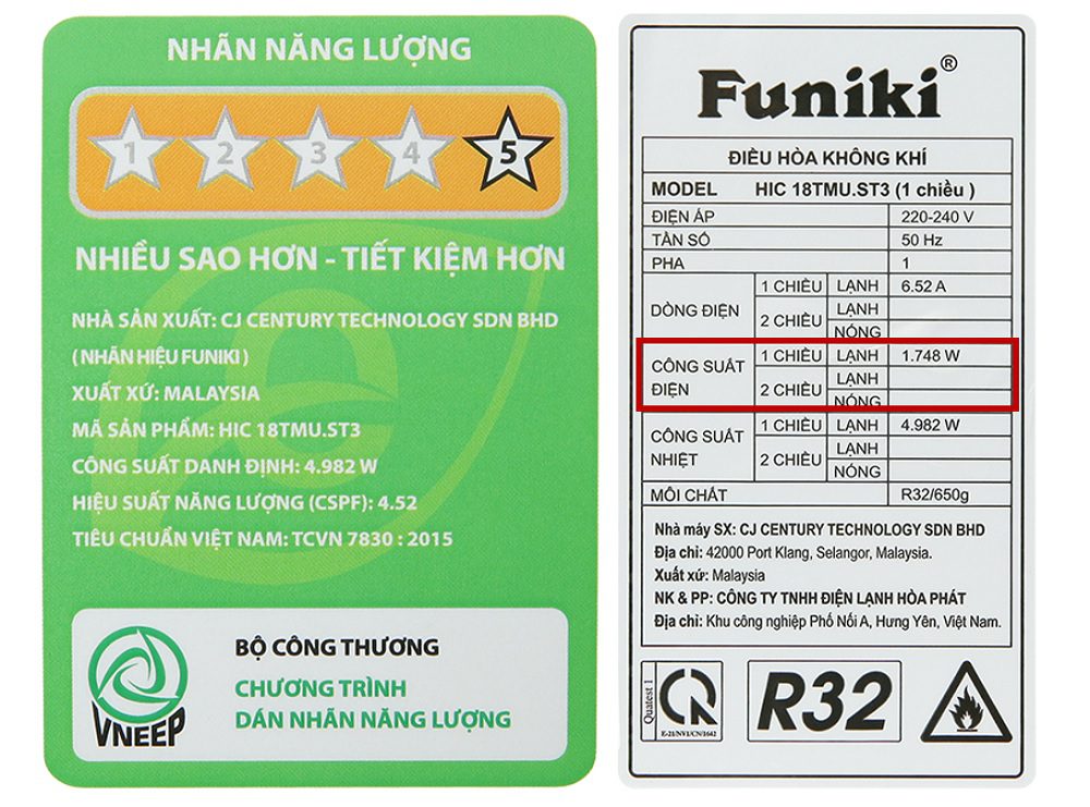 Công Suất Tiêu Thụ điện Máy Lạnh Funiki 2hp