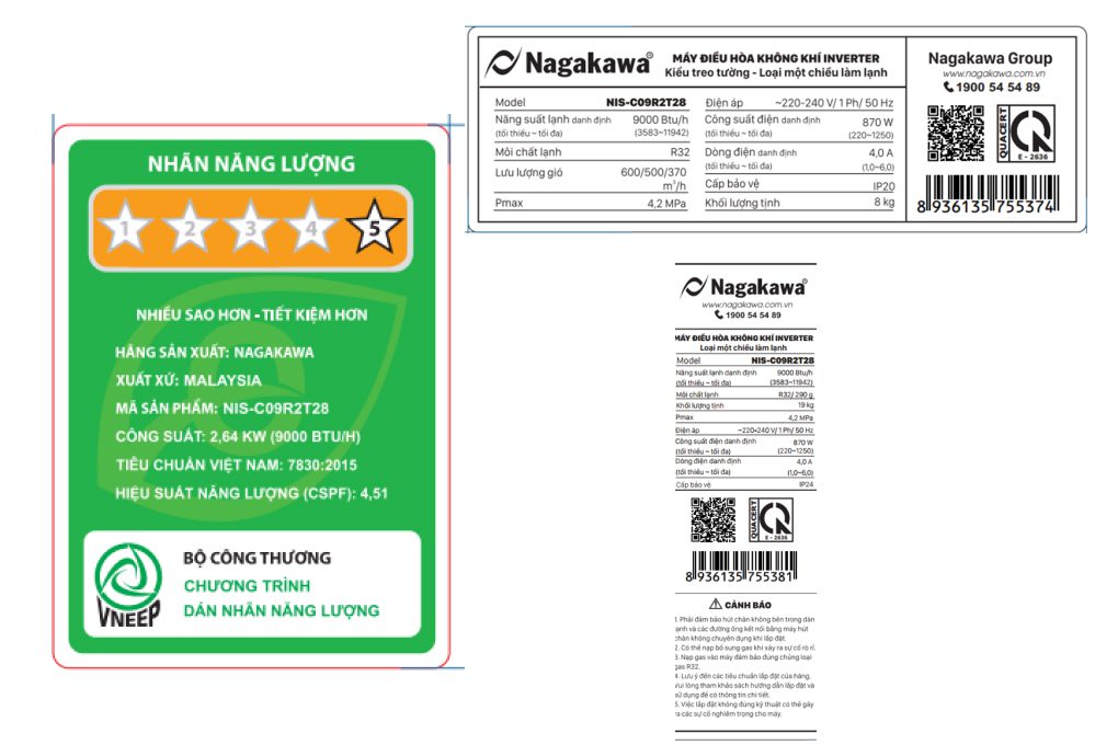 Công suất tiêu thụ của điều hòa Nagakawa 9000BTU