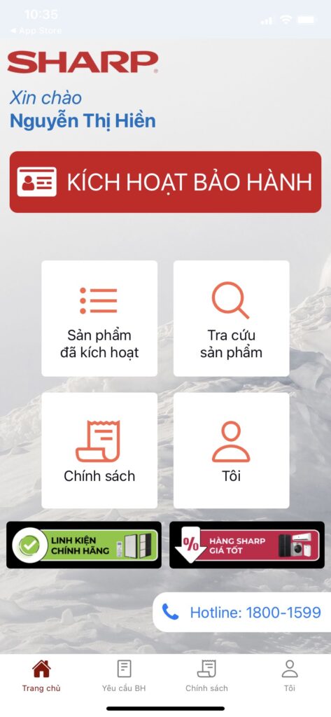 Kích Hoạt Bảo Hành Sharp Qua App 1.2