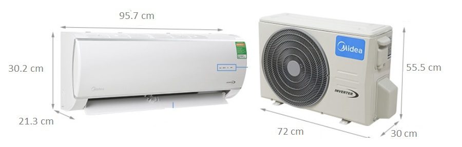 Kích thước điều hòa Midea 18000 BTU MSAFB-18HRN1