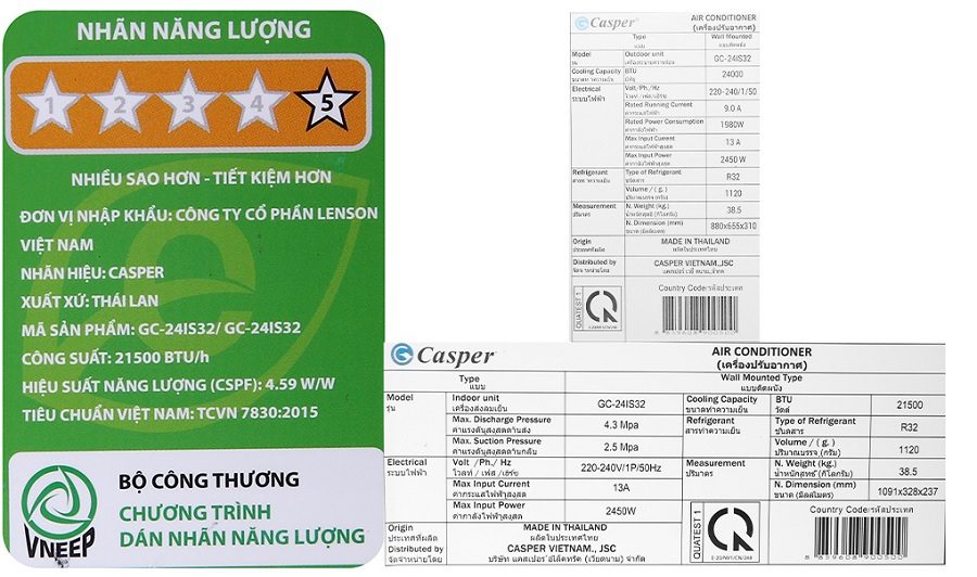 Công suất tiêu thụ của điều hòa Casper 24000BTU