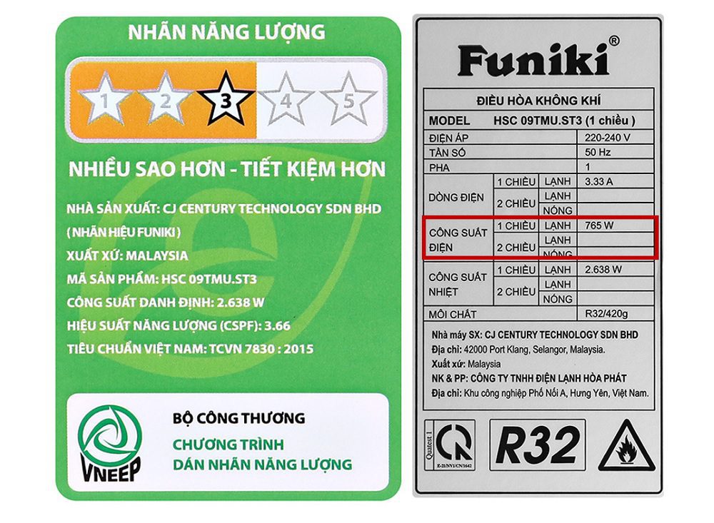 Công Suất điều Hòa Funiki 9000 Btu