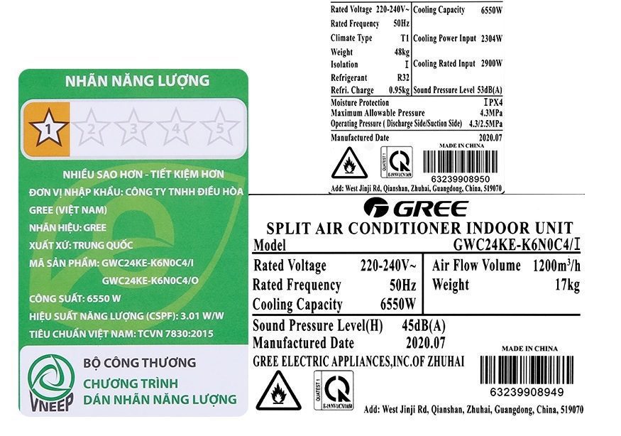 Công suất tiêu thụ của điều hòa Gree 24000BTU