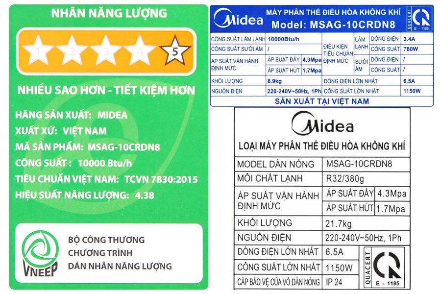 Công suất tiêu thụ của điều hòa Midea 9000BTU
