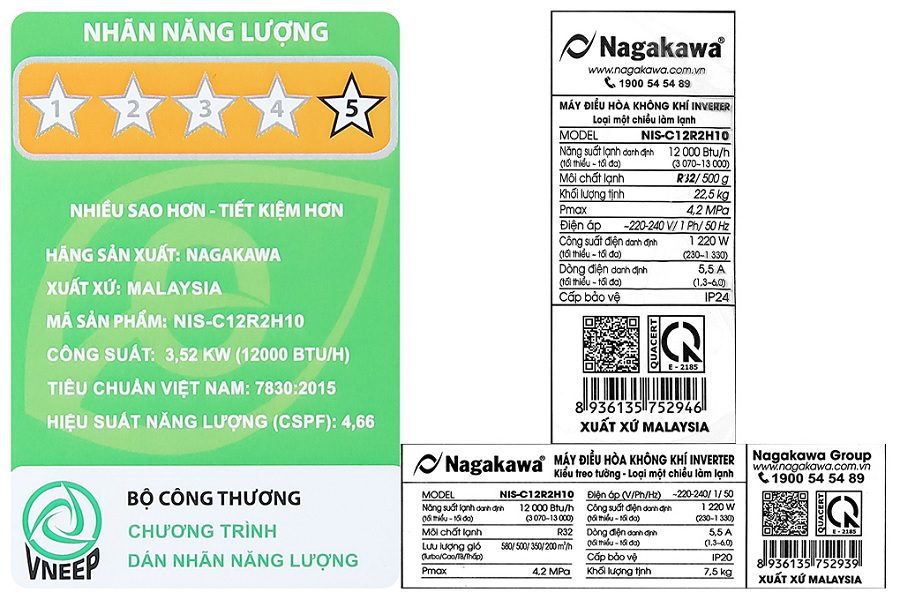 Công suất tiêu thụ của điều hòa Nagakawa 12000BTU