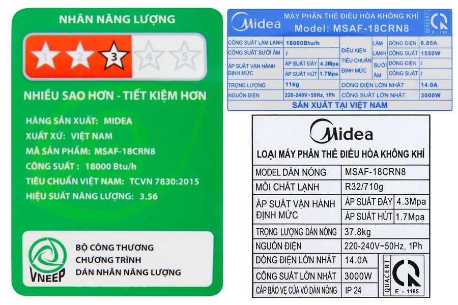 Công suất tiêu thụ của điều hòa Midea 18000BTU