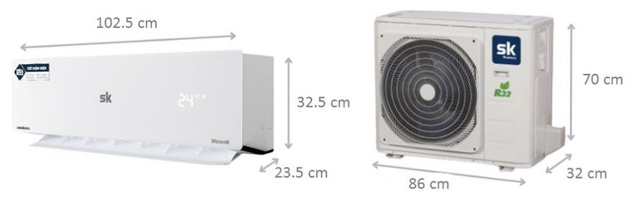 Kích thước điều hòa Sumikura 24000BTU APS/APO-240DC Gold