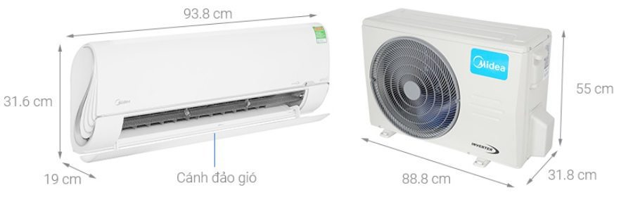 Kích thước điều hòa Midea 9000BTU MSMTII-10HRFN8