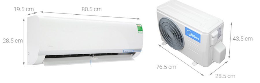 Kích thước điều hòa Midea 9000BTU MSAF-10CRN8
