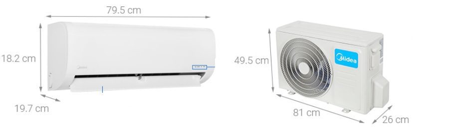 Kích thước điều hòa Midea 9000BTU MSAFB-10HRN1