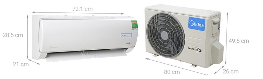 Kích thước điều hòa Midea 9000BTU MSAFA-10HRDN8