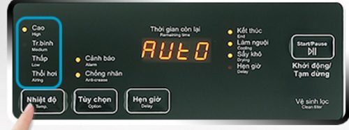 Cài đặt nhiệt độ sấy máy sấy Aqua