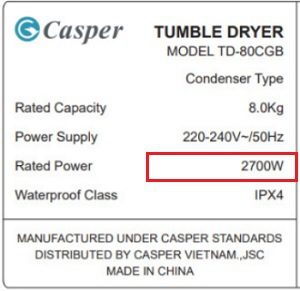 Công suất tiêu thụ mấy sấy Casper TD-80CGB
