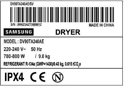 Công suất máy sấy Samsung DV90TA240AE