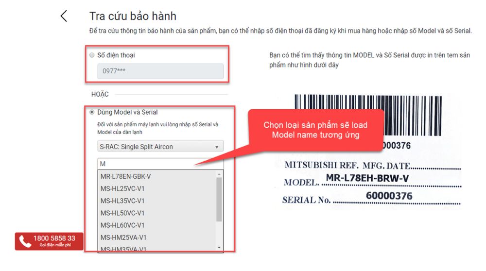 kiểm tra bảo hành Mitsubishi Electric