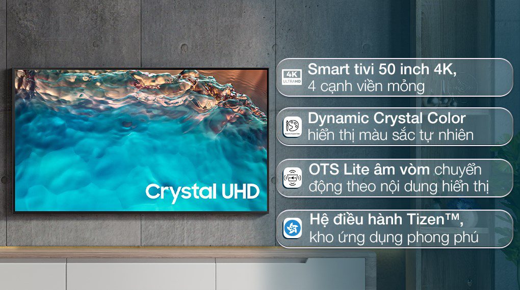 Smart Tivi Samsung 4K 50 inch UA50BU8000 - giá tốt, có trả góp