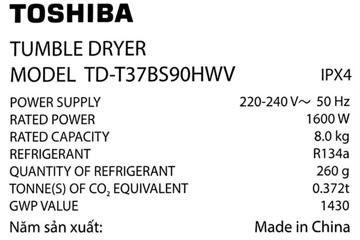 - Máy sấy Toshiba TD-T37BS90HWV(WT) - hình số 11