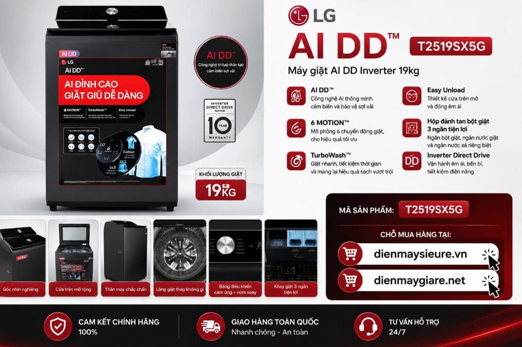 Máy Giặt Lg 19kg T2519sx5g Máy Giặt Lg 19kg T2519sx5g