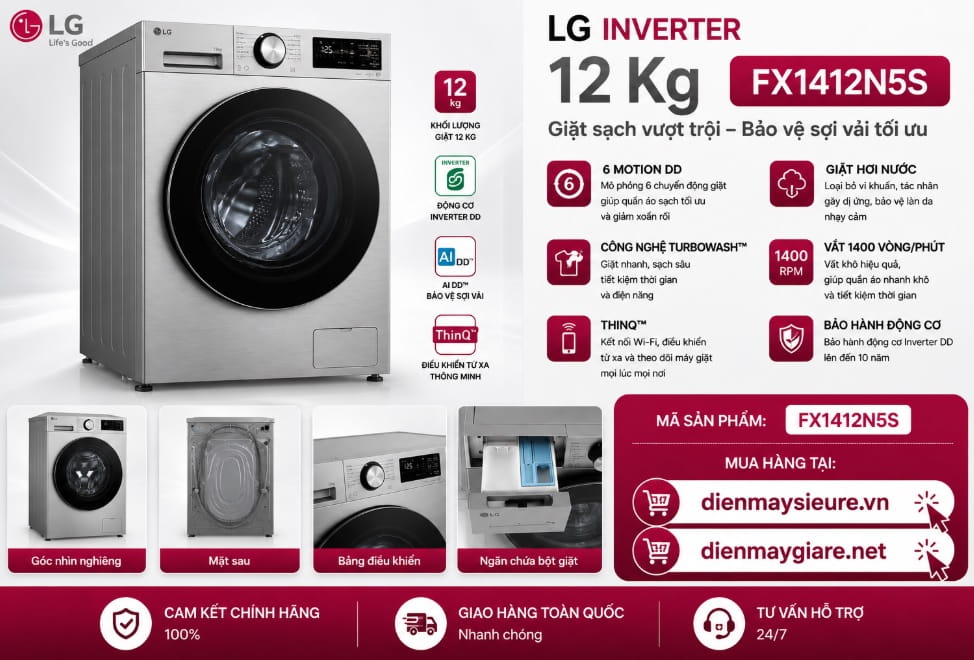 Máy Giặt Lg Lồng Ngang 12kg Fx1412n5s Máy Giặt Lg Lồng Ngang 12kg Fx1412n5s