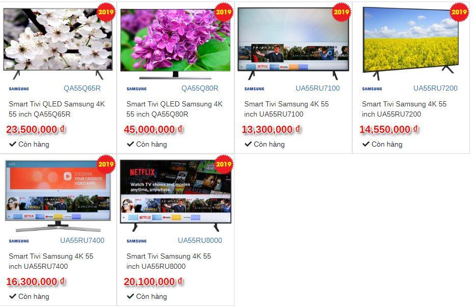 tivi samsung 55 inch giá bao nhiêu