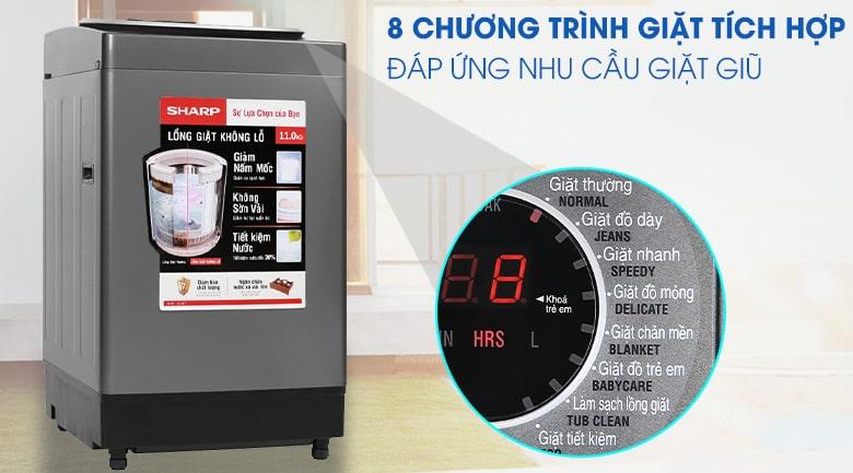 8 chương trình giặt tích hợp, đáp ứng nhu cầu giặt giũ phong phú