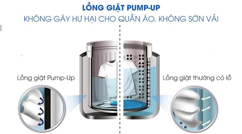 Máy giặt Sharp ES-W110HV-S tránh hư hại sợi vải, giặt nhẹ nhàng với lồng giặt PUMP-UP