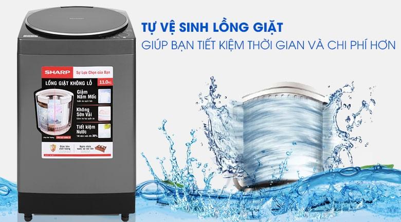 Máy giặt Sharp ES-W110HV-S tiết kiệm chi phí và thời gian với tính năng vệ sinh lồng giặt